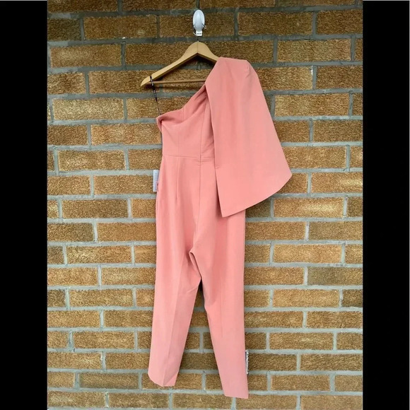 LAVISH ALICE One-shoulder Cape-detail Crepe Jumpsuit In Coral size 2 - Picture 9 of 13